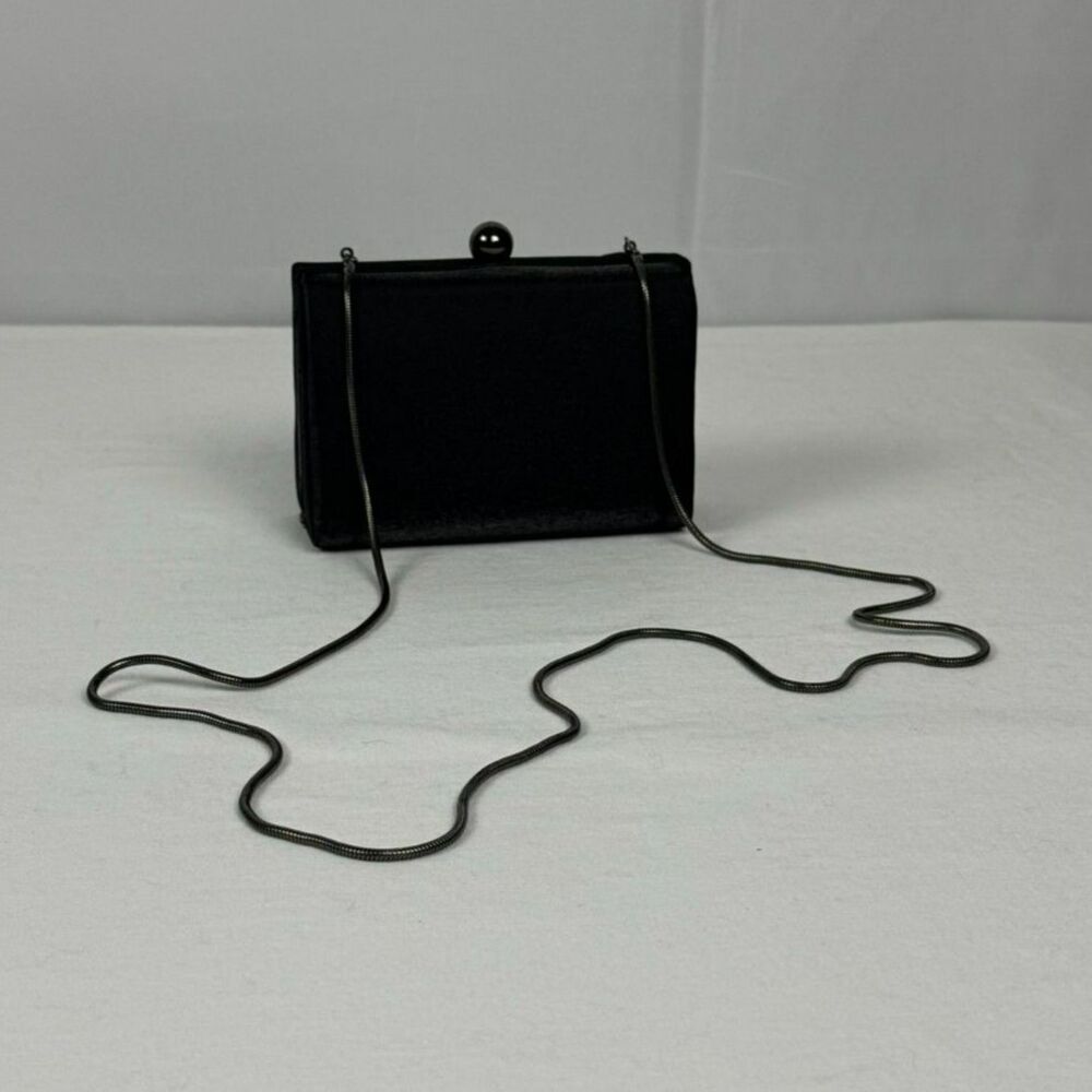 Valerie Stevens 90s Black Satin Evening Clutch Purse Bag